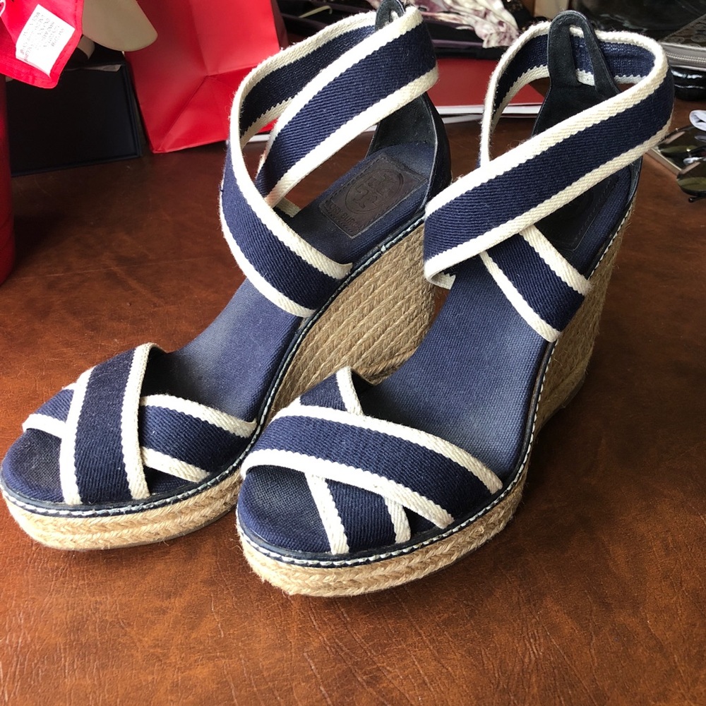 Tory Burch Linley Espadrille High Wedge (Navy)